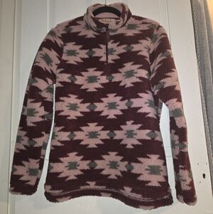 Orvis Burgundy and Pink Patterned Fleece Jacket